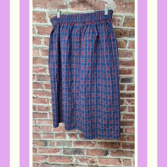 Melhart Designs Plaid Skirt M L | Vintage 80s Red Blue Academia Coquette Preppy - Picture 2 of 6